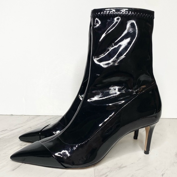Schutz Pointy Toe Black Patent Heeled Bootie 6B